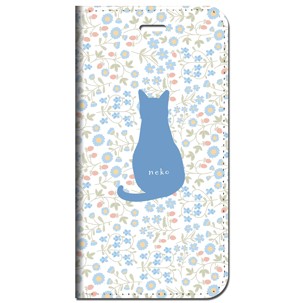 iPhone対応 スマホ 手帳型ケース ネコブルー・ボタニカル 動物 キュート 【iPhone17 / iPhone16 / iPhone16e / iPhoneSE 他 iPhone各機種対応】 st52