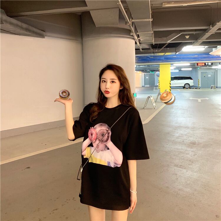 サマープリントレッドシャツ ルーズスタイルTシャツ レディース 夏物 ドラファッションホール18775657557