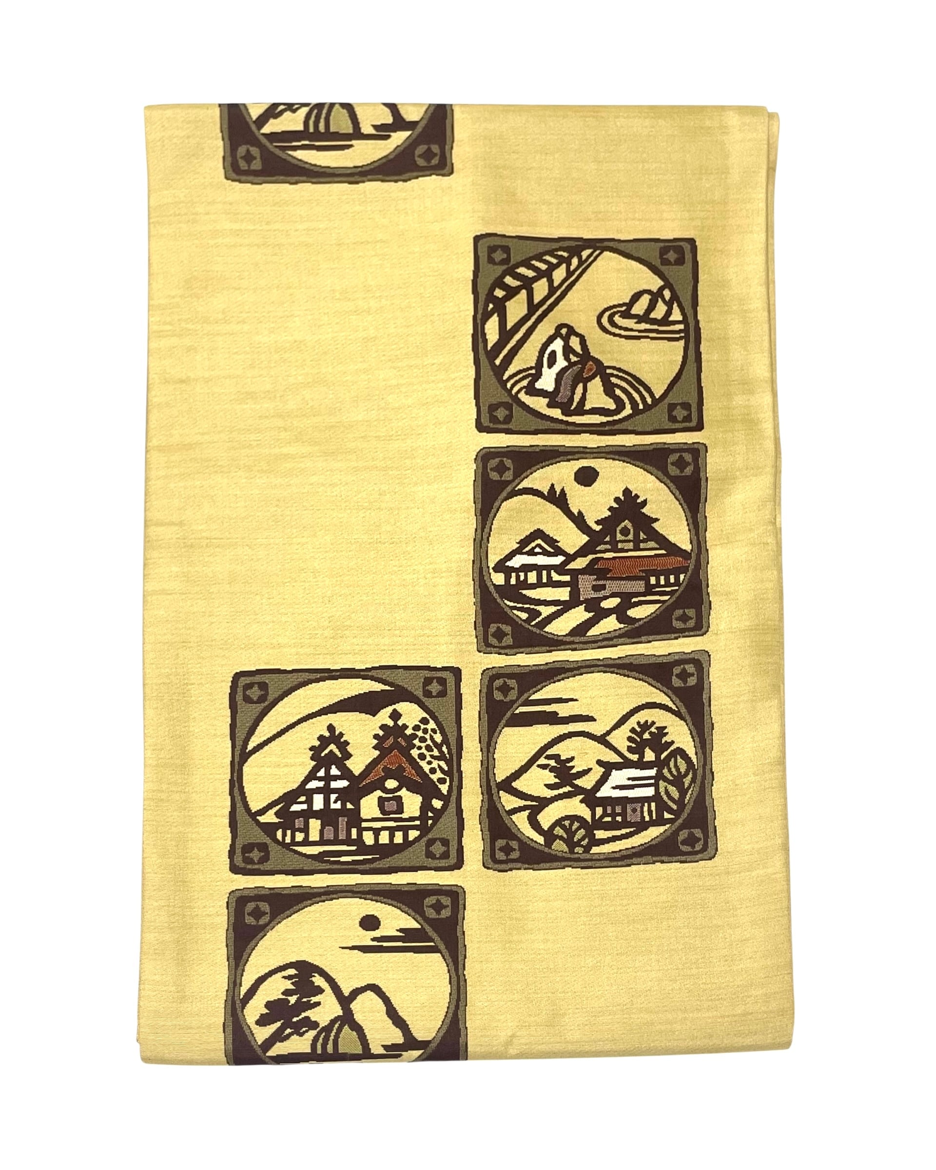 色紙に枯山水、山家 名古屋帯