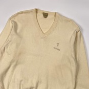 イタリア製 TRUSSARDI トラサルディ Vネック 長袖 コットン ニット セーター L/アイボリー メンズ
