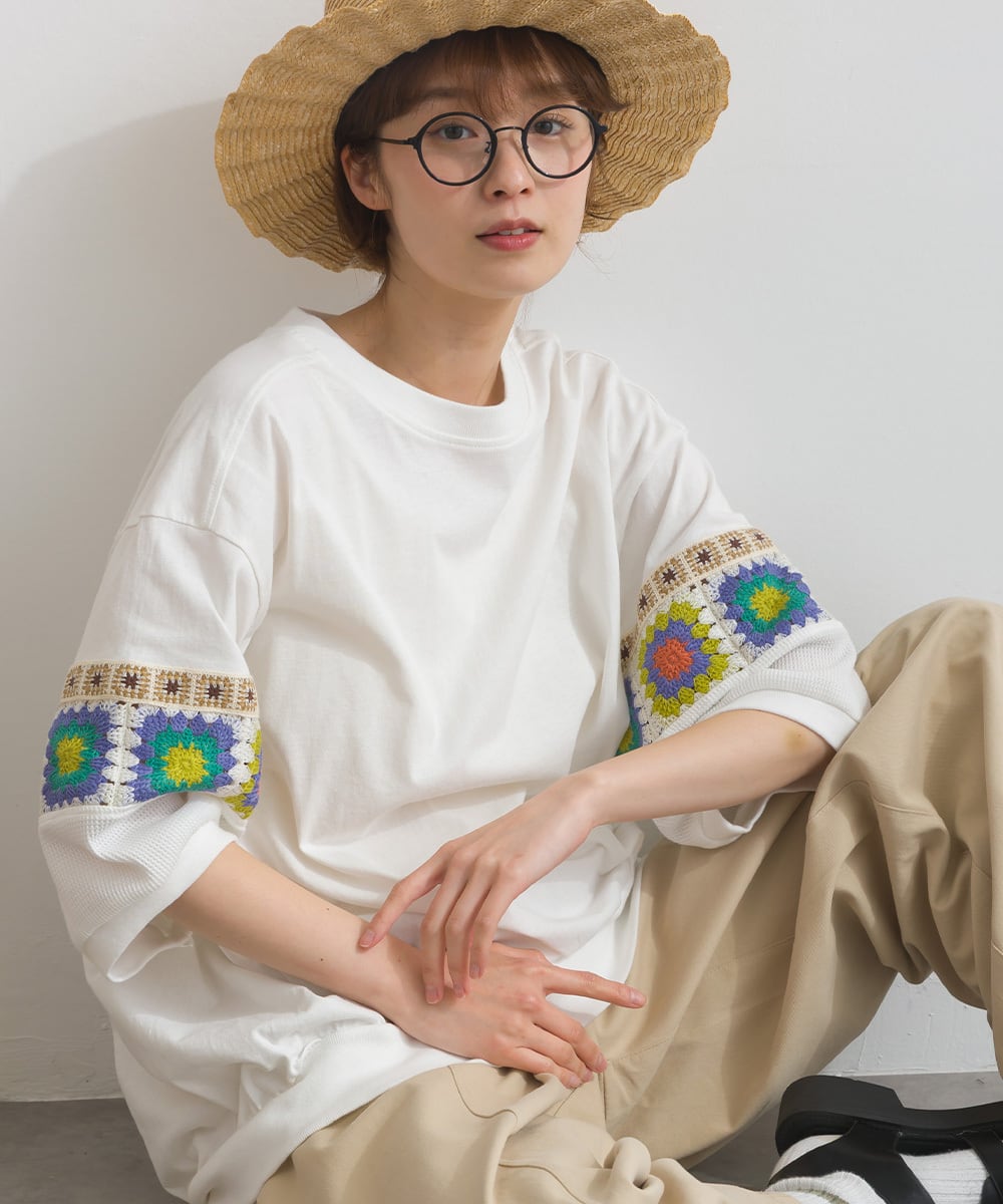 K261102 袖クロシェモチーフプルオーバー / Crochet Sleeve Motif