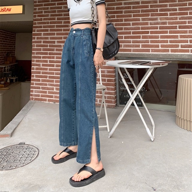 ウェストパンツ スプリングオータムワイドレッグルーズカジュアルジーンズ 春物 秋物 ワイドパンツ 萌量不足36623802981