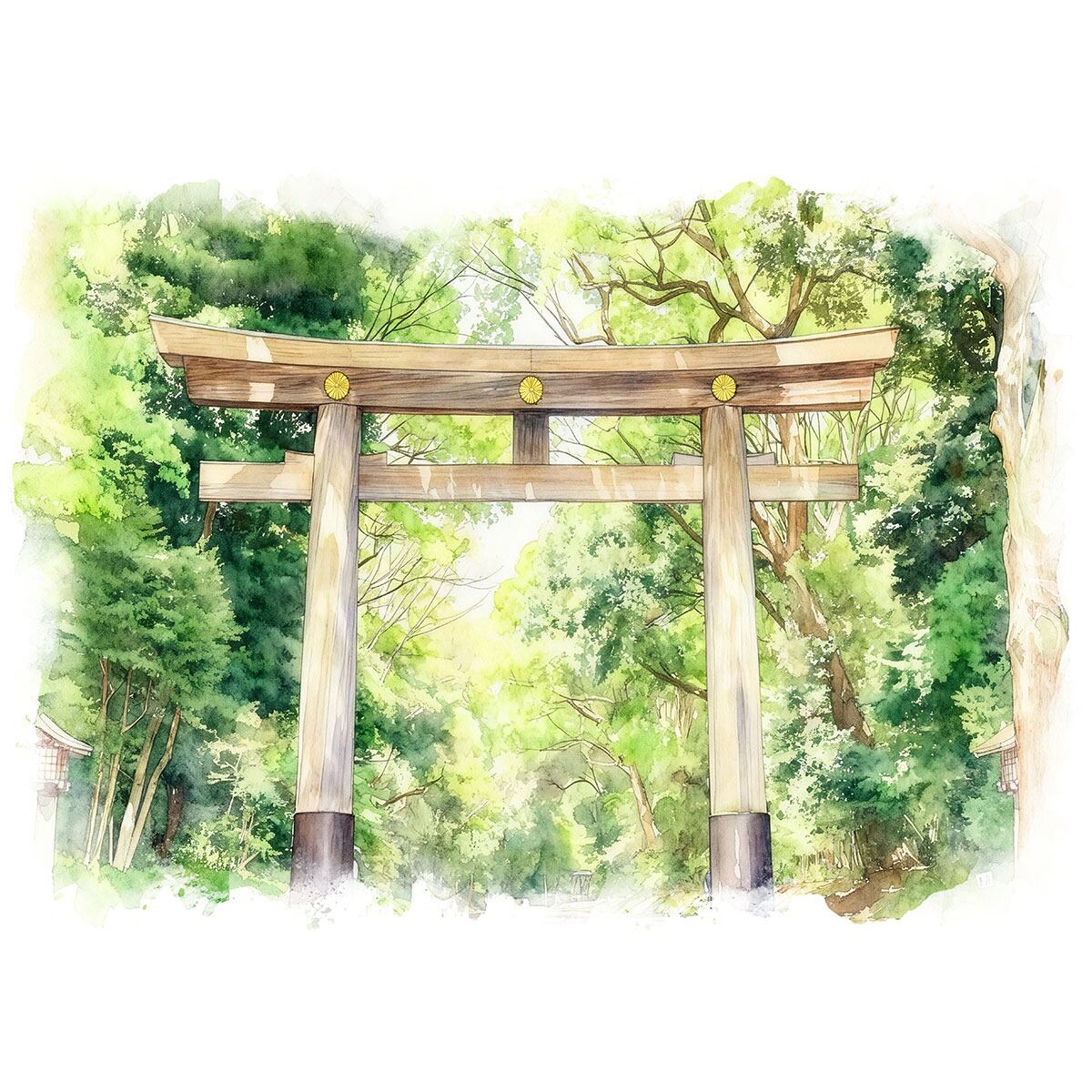 絵画 日本 東京都 明治神宮 風景画 インテリアアート額付き 水彩画