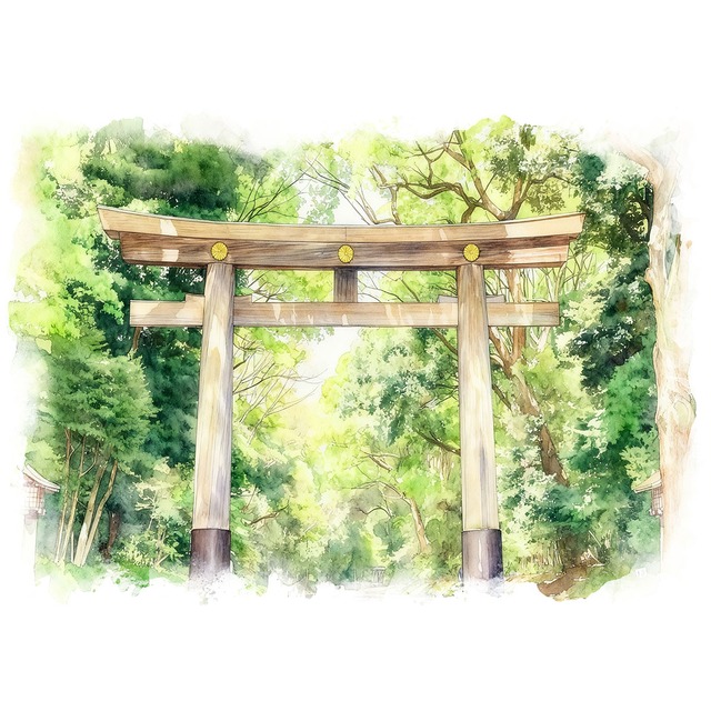 絵画 日本 東京都 明治神宮 風景画 インテリアアート額付き 水彩画・油絵風 WAT0164