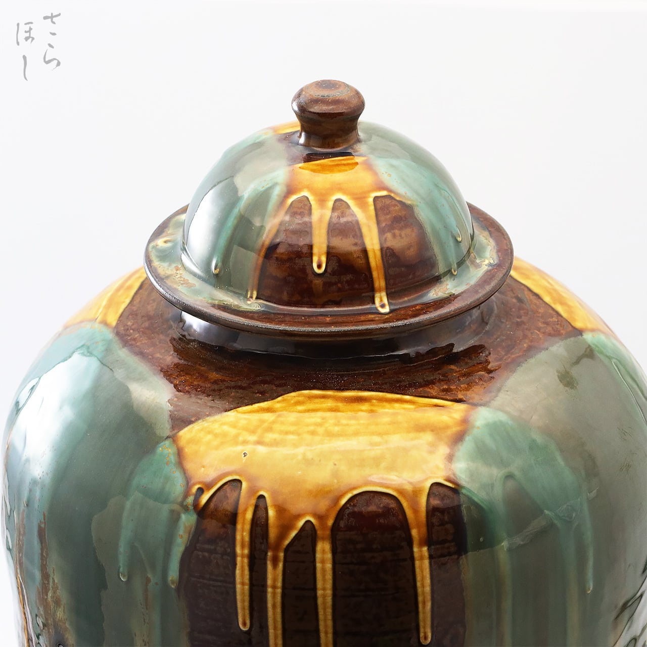 一点もの】小鹿田焼 小袋窯 一斗蓋付き壺 打ち掛け 高さ約38cm 花器 丸