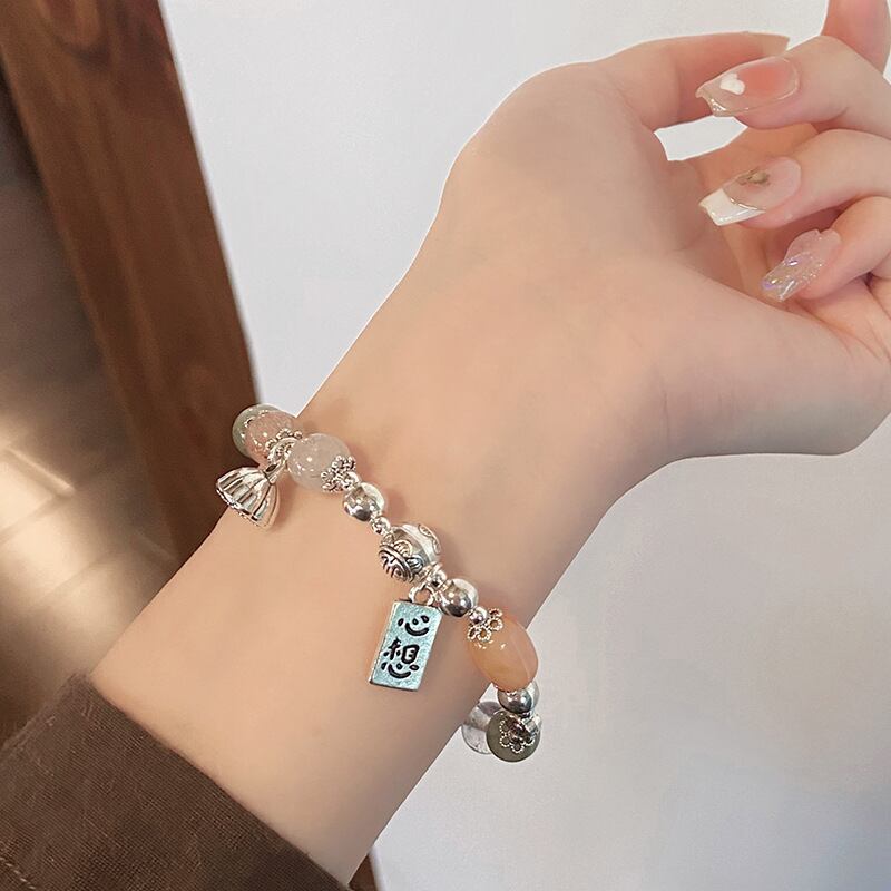 卸売対応 彩りファントムクリスタル×蓮パーツブレスレット