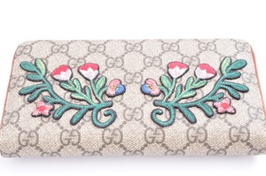 GUCCI  長財布 GGスプリームキャンバス 刺繍フラワー