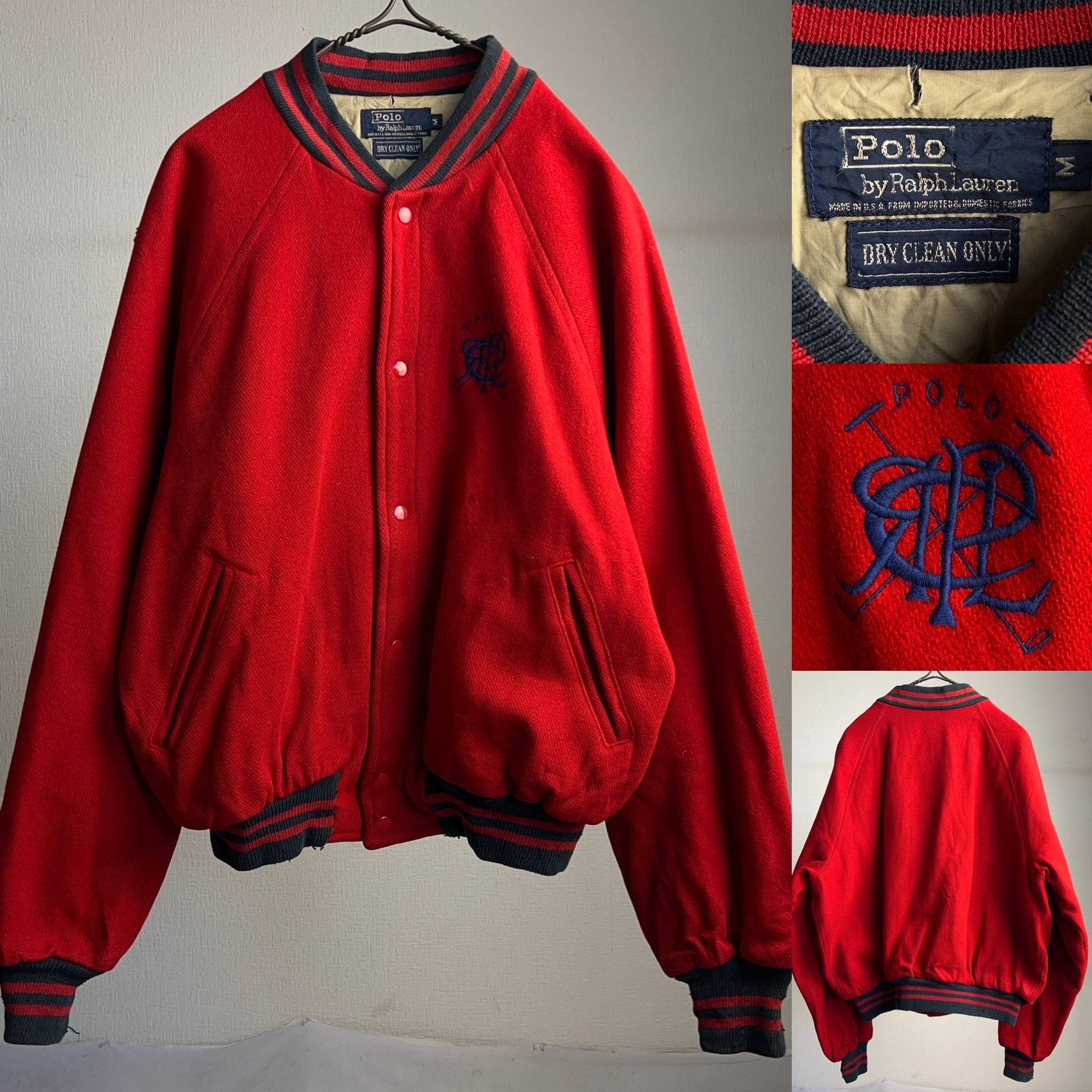 90's Polo by Ralph Lauren Stadium Jacket USA製 SIZE M 90年代 ポロラルフローレン スタジャン  刺繍 メルトン 赤【1000A652】【送料無料】