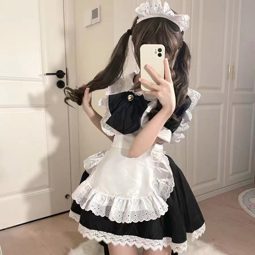 メイド服 ワンピース エプロン カチューシャ リボン フリル