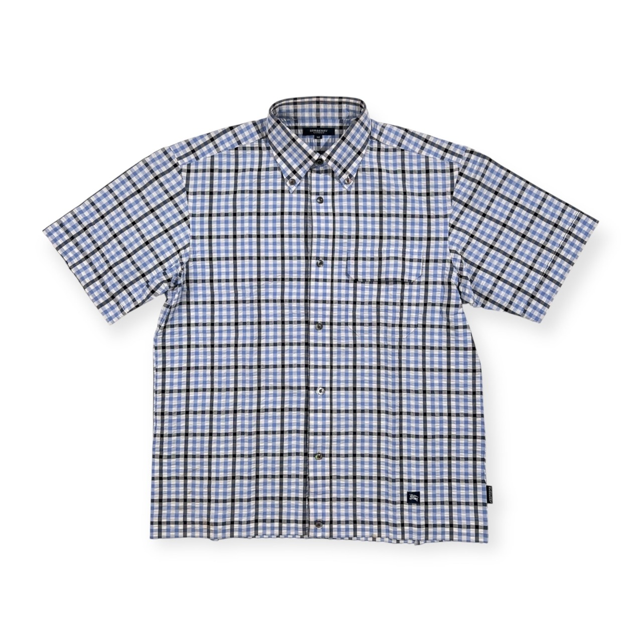 BURBERRY LONDON バーバリー チェック柄 シアサッカー BD 半袖シャツ サイズ M /ブルー系/三陽商会/メンズ
