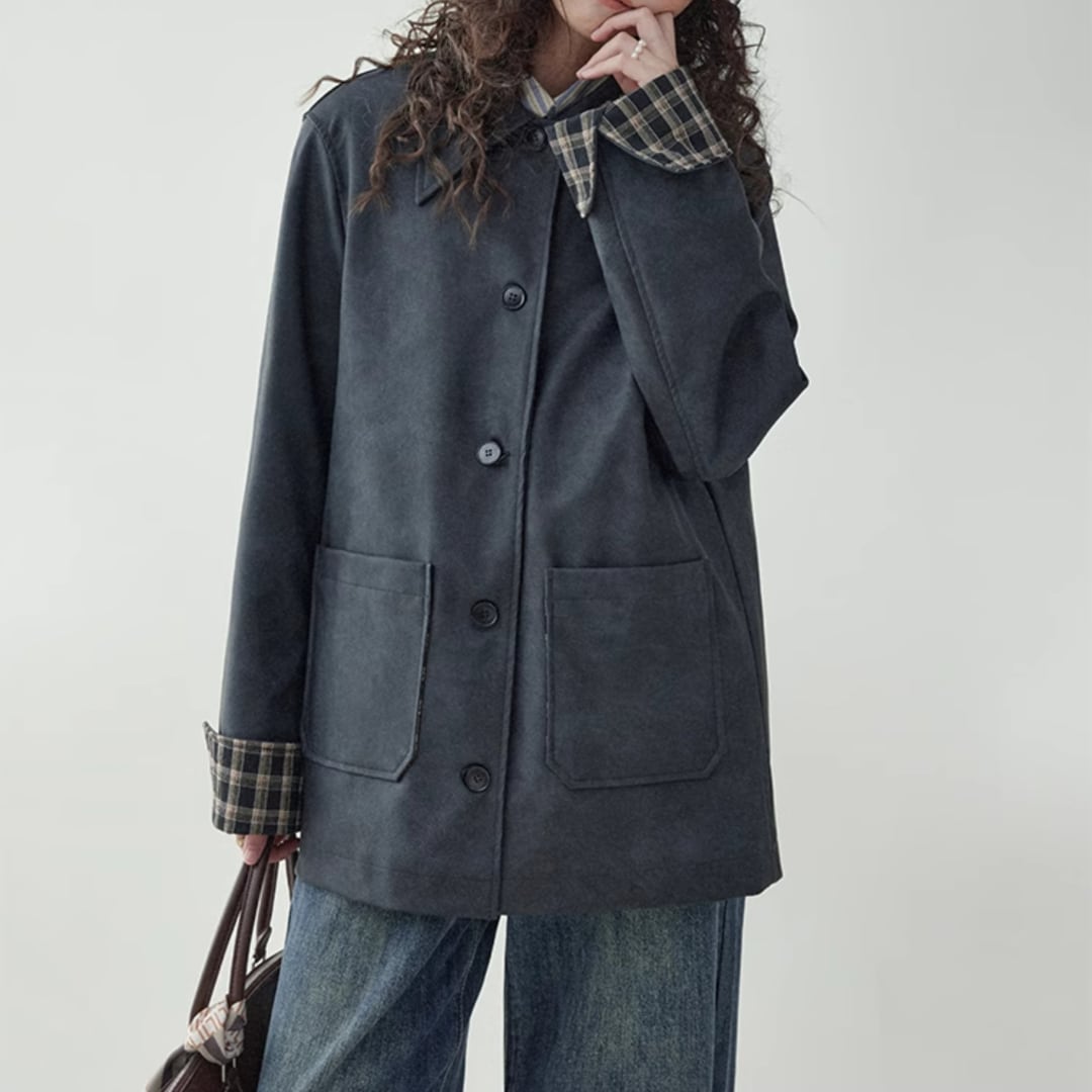 single breasted leather jacket with lapel