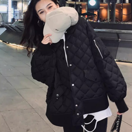 キルティングジャケット レディース アウター 羽織 ベースボールジャケット 長袖ジャケット ゆったり ルーズ 袖ポケット カジュアル アウトドア お出かけ おしゃれ 大きいサイズ 黒 ブラック 上着