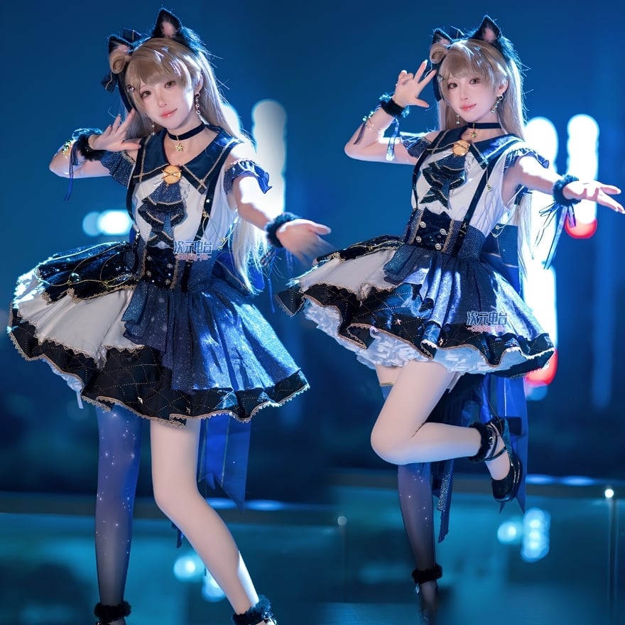 ライブ衣装 星座柄闇夜の猫姫 ネイビーワンピース ステージ用