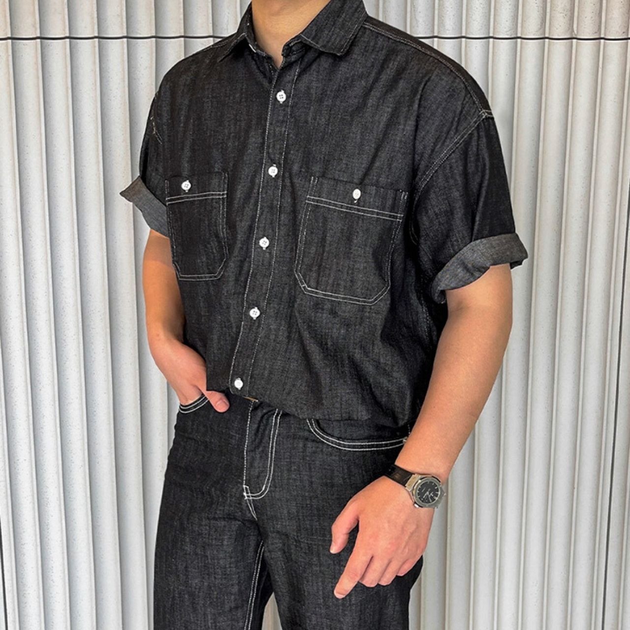 ブラックデニムシャツ　（別売りでセットアップのパンツあり）　MT0080436