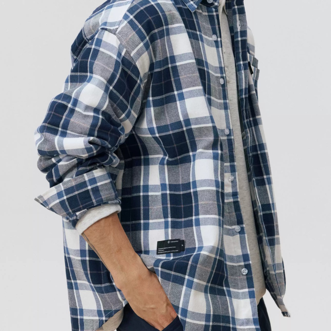 スモークブルーグリッド・エアリーオーバーシャツ A2108 - 4