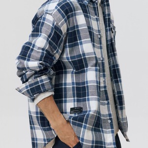 スモークブルーグリッド・エアリーオーバーシャツ A2108