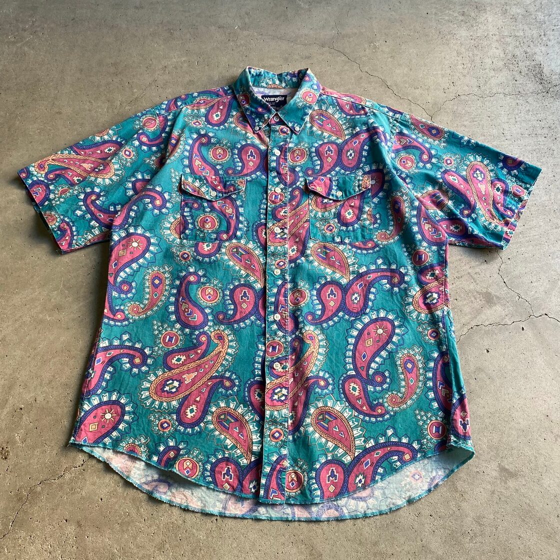 80〜90年代 USA製 Wrangler ラングラー カウボーイ ペイズリー柄 半袖 
