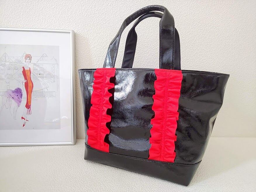 【オーダー】リボントート黒:M【リボン赤】