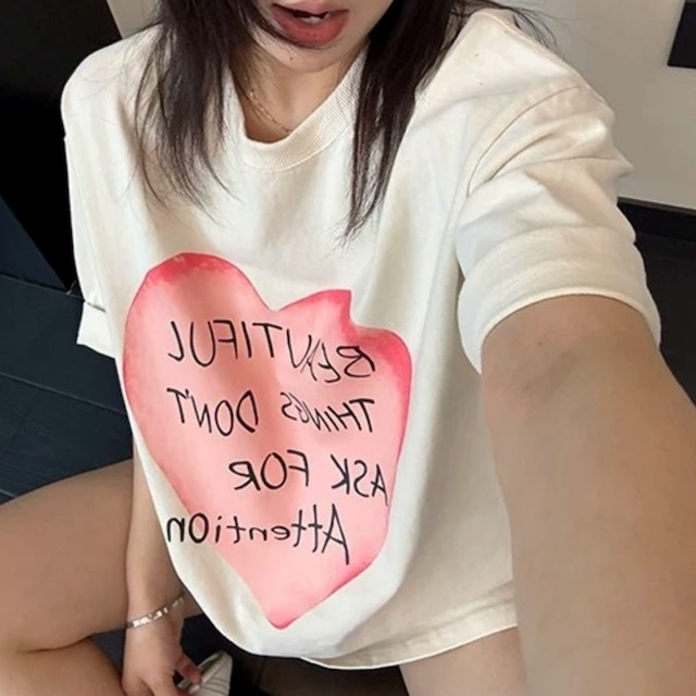 ビッグハートレタープリントルーズラインTシャツ 2col R02445