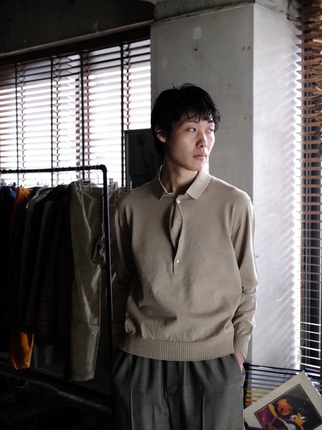 トップス soshiotsuki DRAPED PLACKET POLO SHIRT SOSHIOTSUKI】 DRAPED PLACKET POLO SHIRT | THE OUR