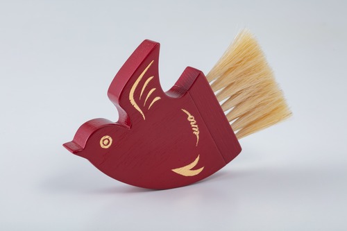 千鳥ブラシ　赤×金×白馬毛　／　Chidori brush　Red handle (foil emboss) & White hair