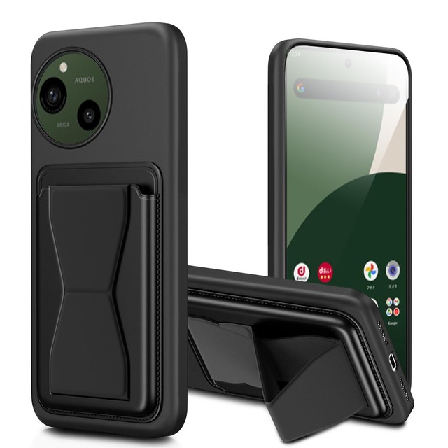 対応 AQUOS R9 / R10 ケース SH-51E / SH-M28 カード収納 スタンド付き アクオス r9/r10 スマホケース 黑