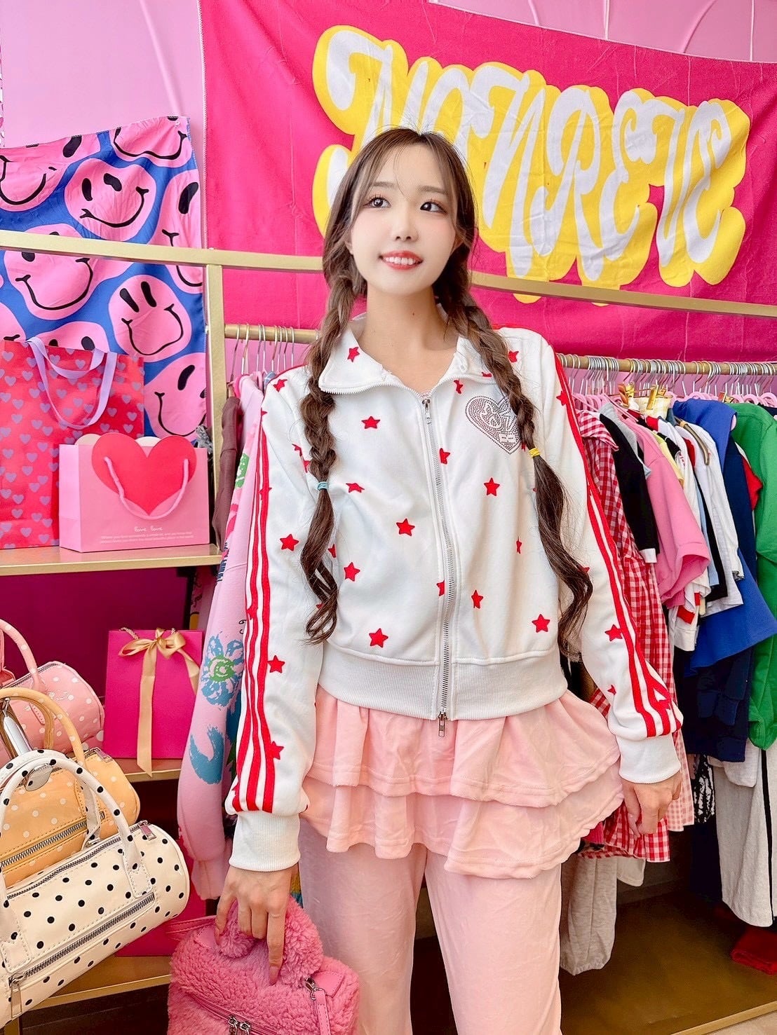 Star☆ラインパーカー/韓国/レディースファッション/可愛い/おしゃれ/ラフ/カジュアル/春/秋(1-180)