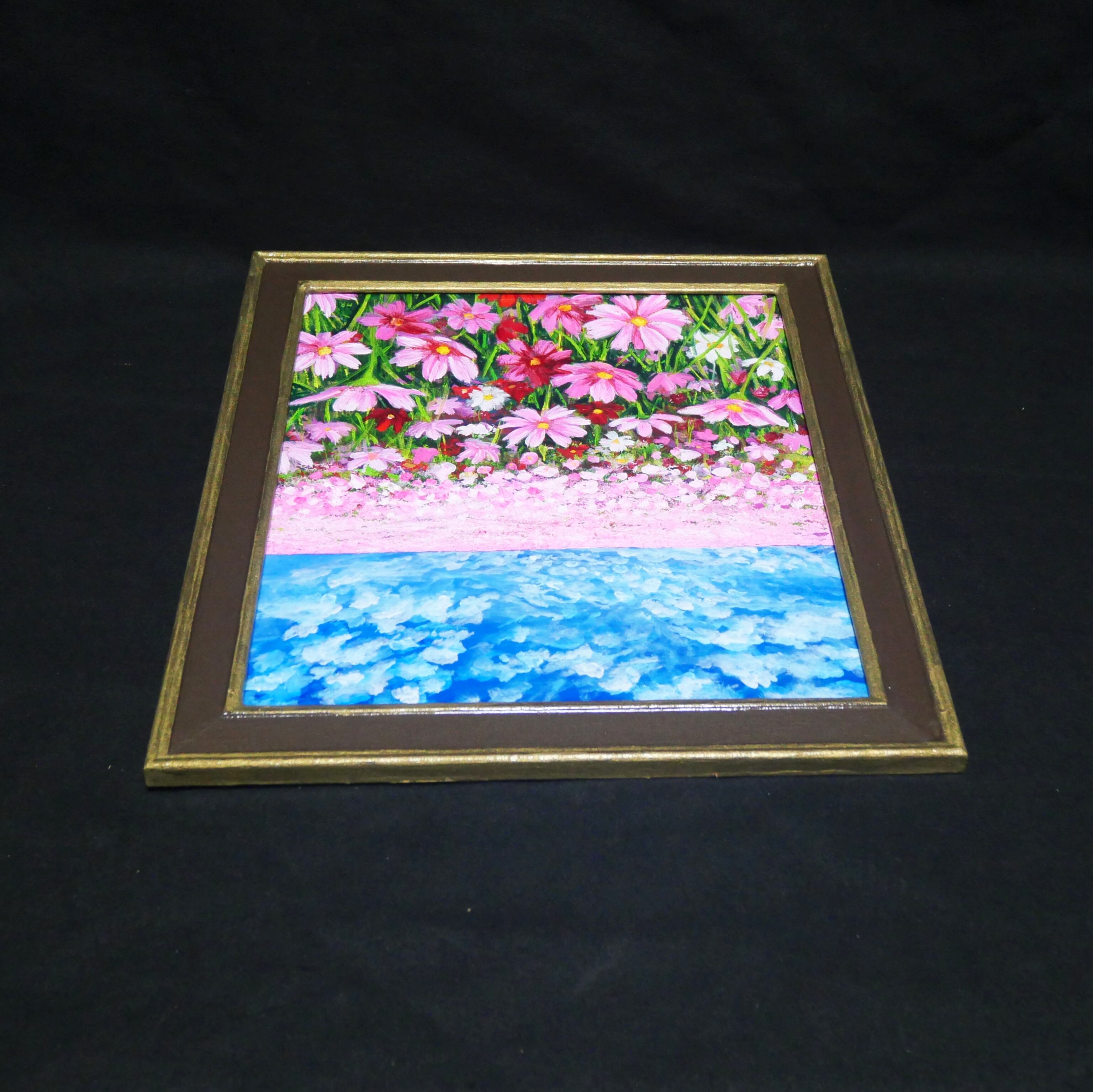 油絵 油彩 油彩画 絵画 絵【秋空とコスモス】 | HIROSHI1990