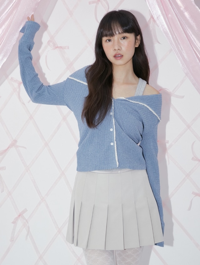 [MARGARIN FINGERS] LACE OFF-SHOULDER CARDIGAN (BLUE) 正規品  韓国 ブランド 韓国ファッション 韓国代行 マーガリンフィンガーズ 日本 店舗