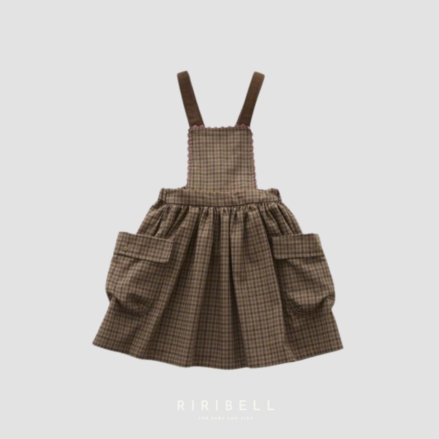 予約 / 送料無料【eLfinFolk】Country Check Pinafore Dress - brown / 9月入荷