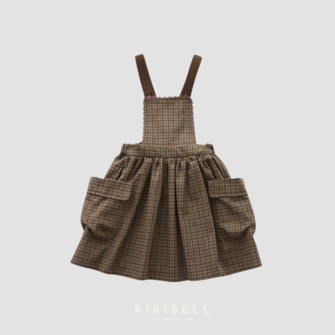 予約 / 送料無料【eLfinFolk】Country Check Pinafore Dress - brown / 9月入荷