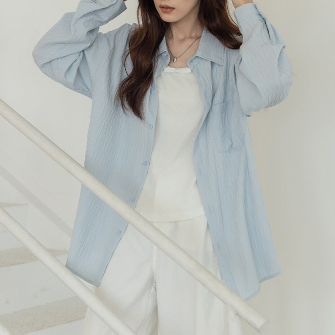 pleated loose fit polo blouse