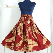 フラダンス 衣装 パウスカート レッド系 フラ ダンス 赤 黄 ハワイアン アロハ シングル レッスン 練習 華やか かわいい 落ち着いた色 ハワイアンプリント イエロー系