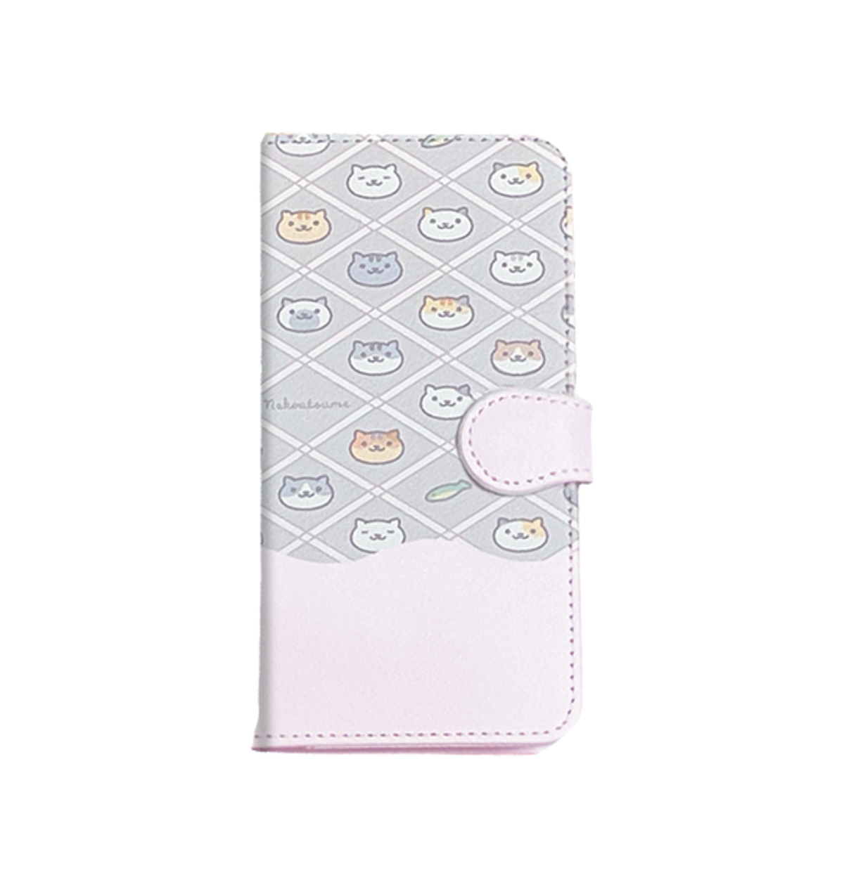 iPhone 16 Plus】【ねこあつめ（グレー）】手帳型ベルト付き