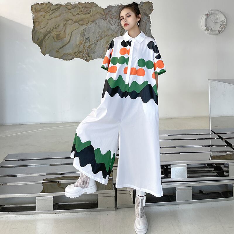 ホワイトジャンプスーツ オールインワン レディースサマーロングルーズ薄手カジュアルワンピース 夏物 ラブタオタオダレンハウス72246819836