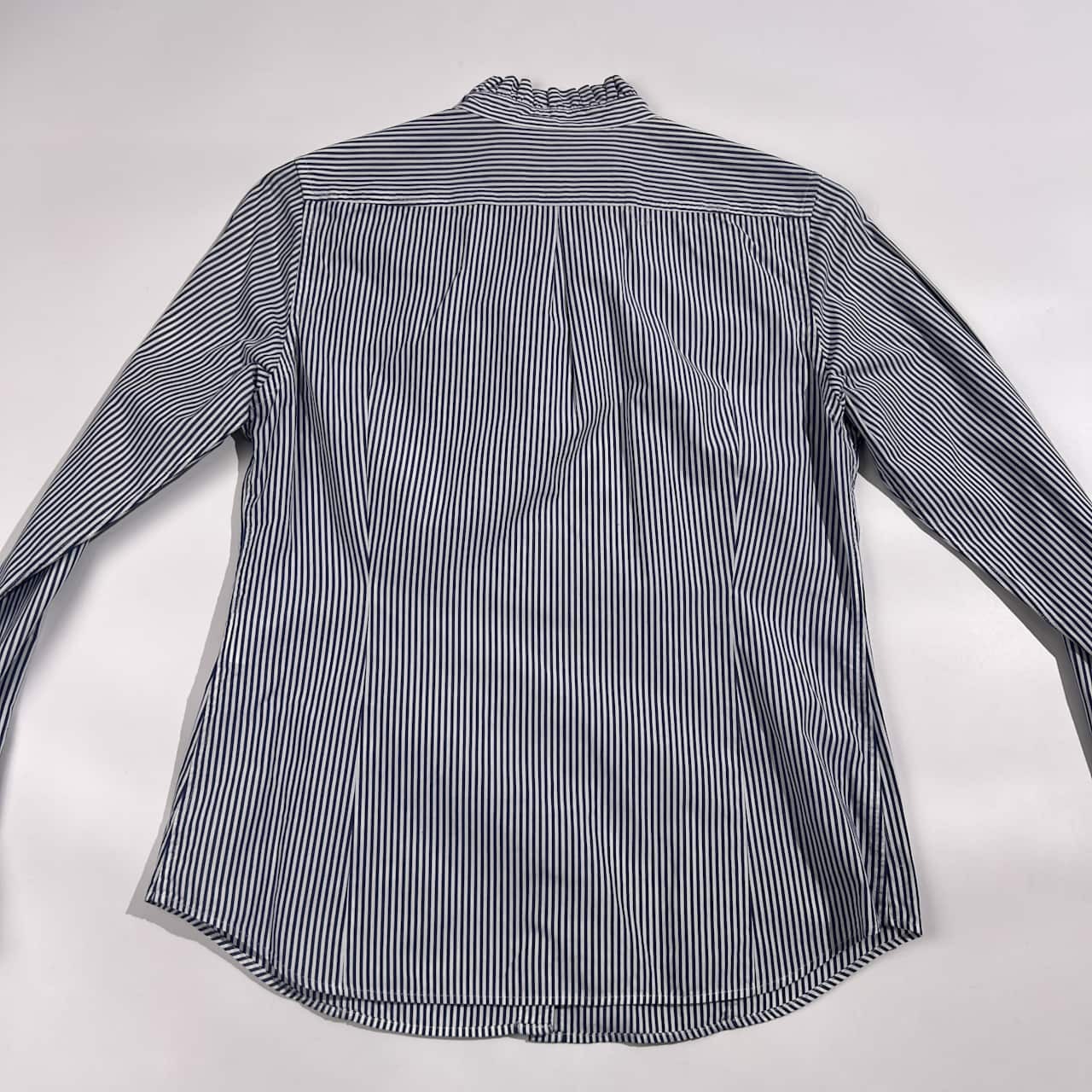 TOMORROWLAND トゥモローランド ストライプ フリル バンドカラー 長袖 シャツ ブラウス 38/ネイビー系 レディース オフィス