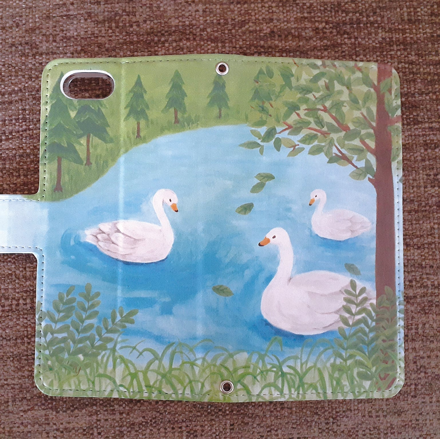 TORINOS 全機種対応　手帳型スマホケース　（対応専用ケース、カメラホール付）　白鳥　ツバメ　インコ　文鳥　オウム　鳥