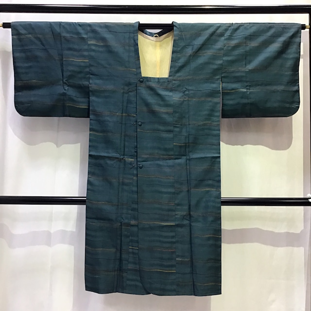 正絹・雨コート・青地・横段・和装・No.200701-0641・梱包サイズ60