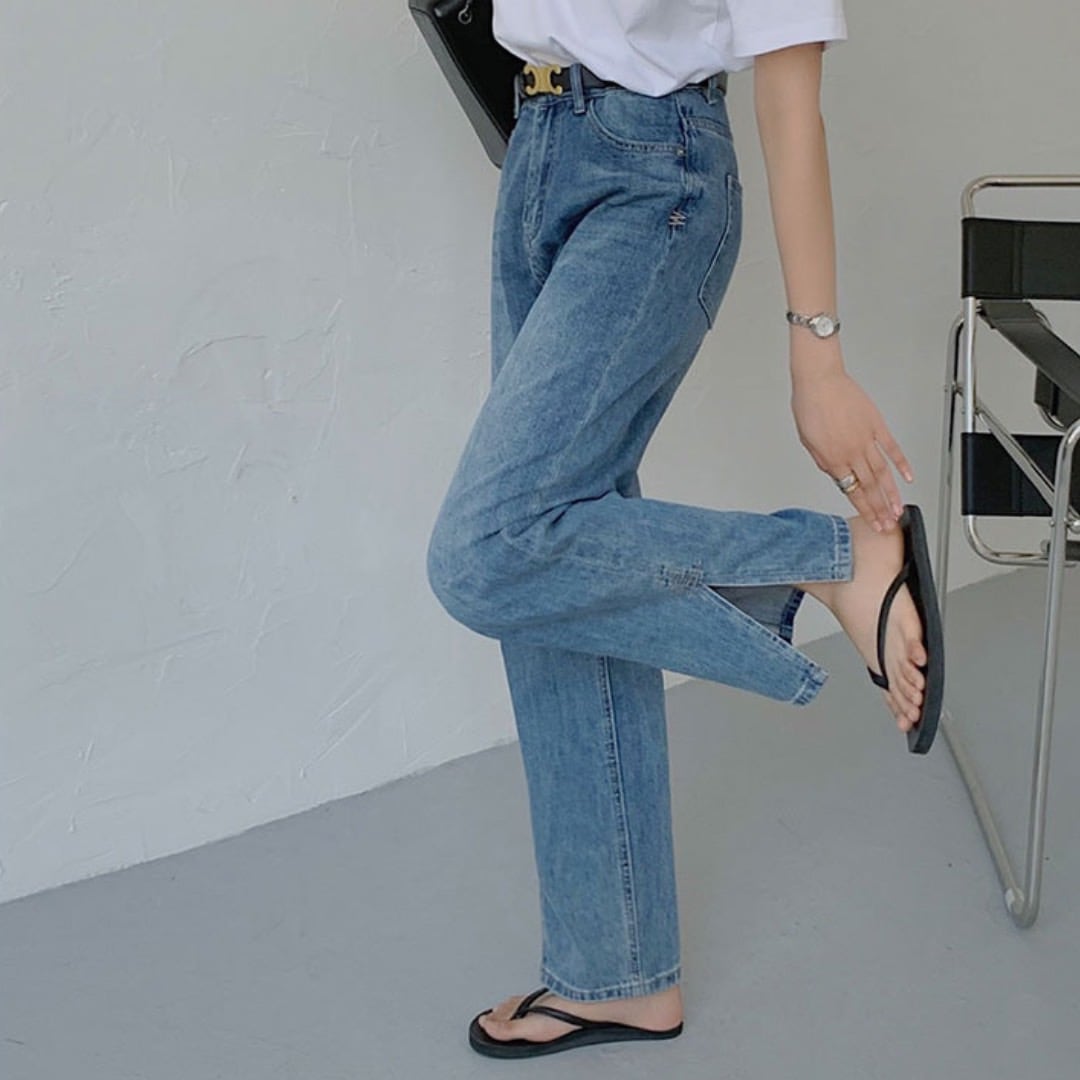slit casual denim pants