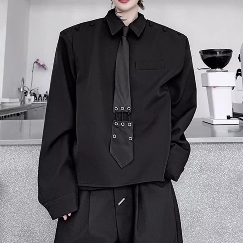 長袖 クロップド シャツカラー オーバーサイズ トップス 1color MOJ0138