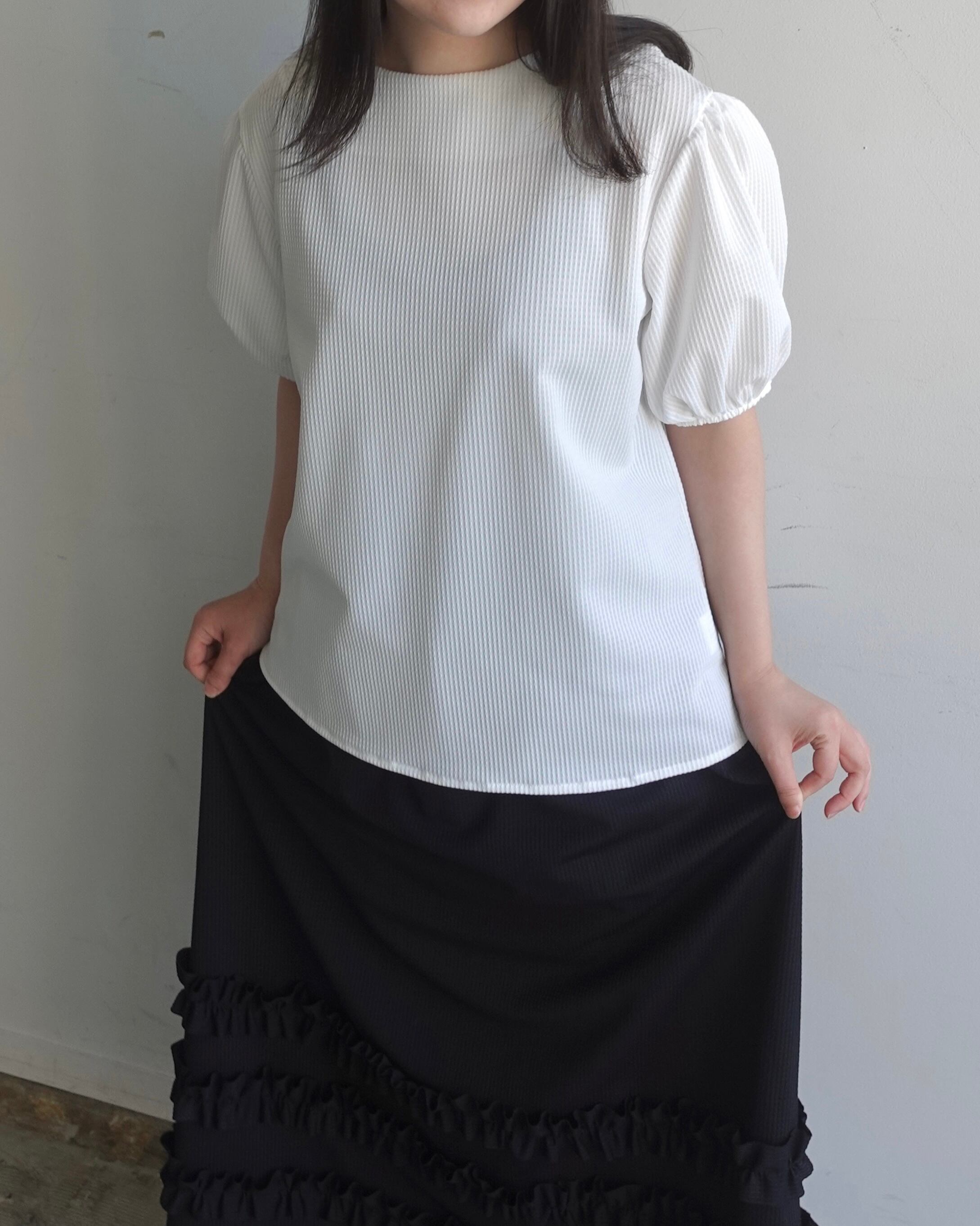 seersucker tricot ribbon pullover / white