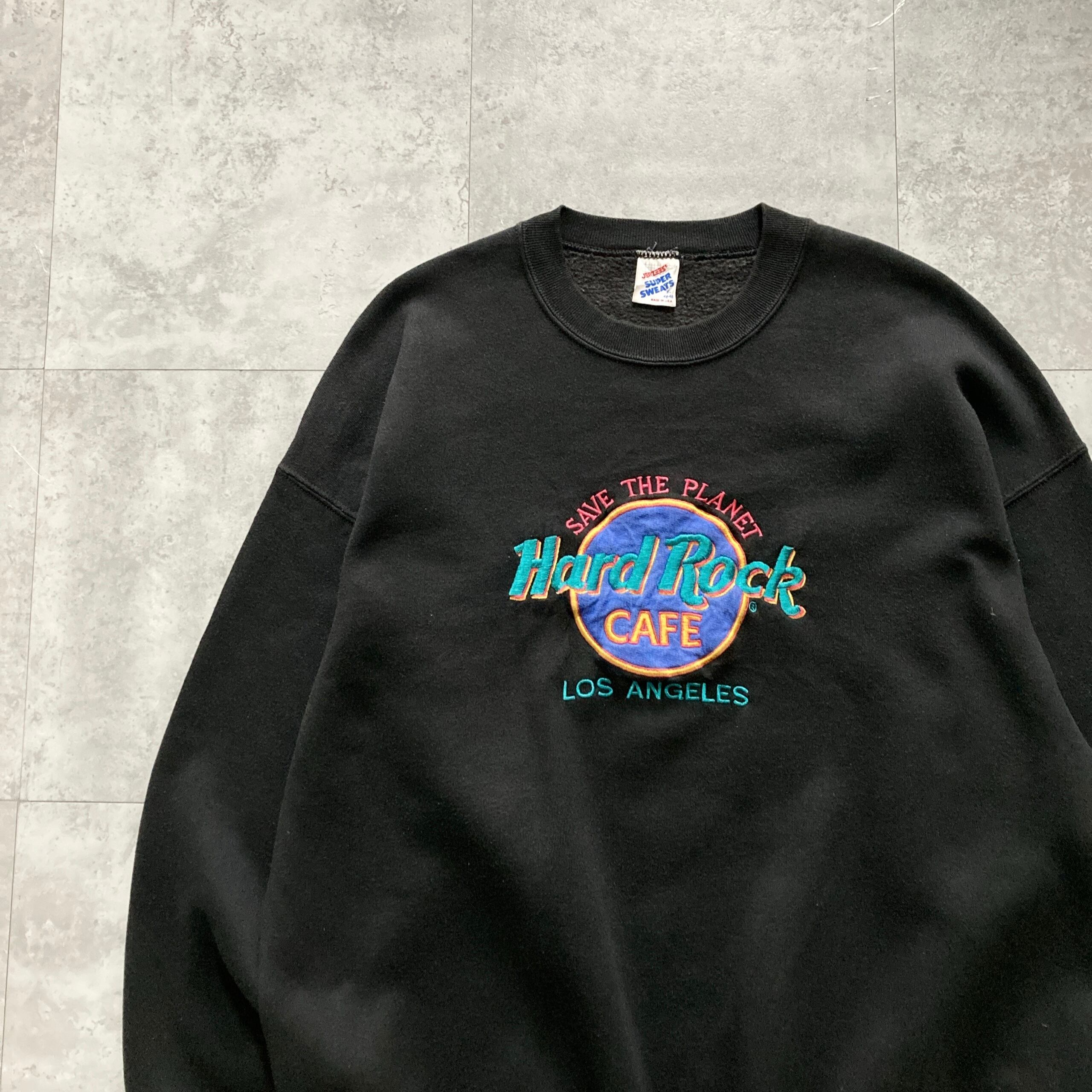 XLサイズ・USA製】90sハードロックカフェ刺繍センターデカロゴ 