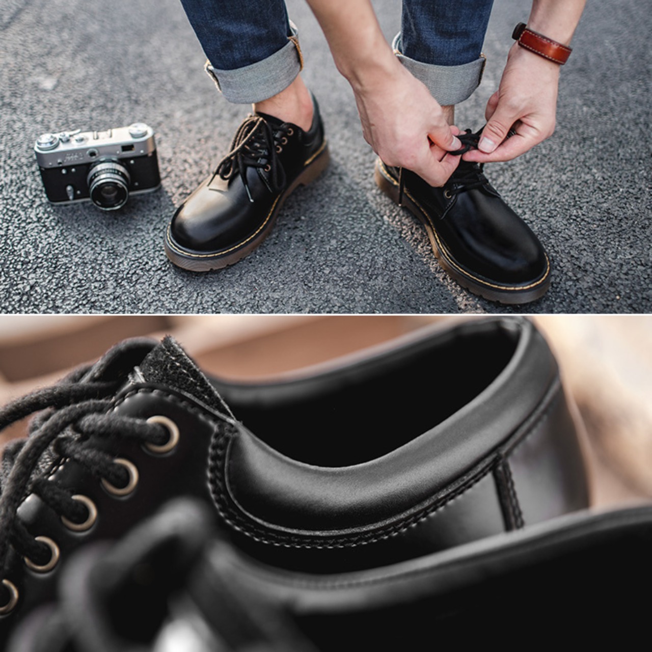 Black Round Toe Derby Shoes / ブラック ラウンド トゥー ダービー シューズ