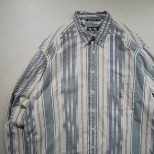 "90s NAUTICA" stripe BD shirt