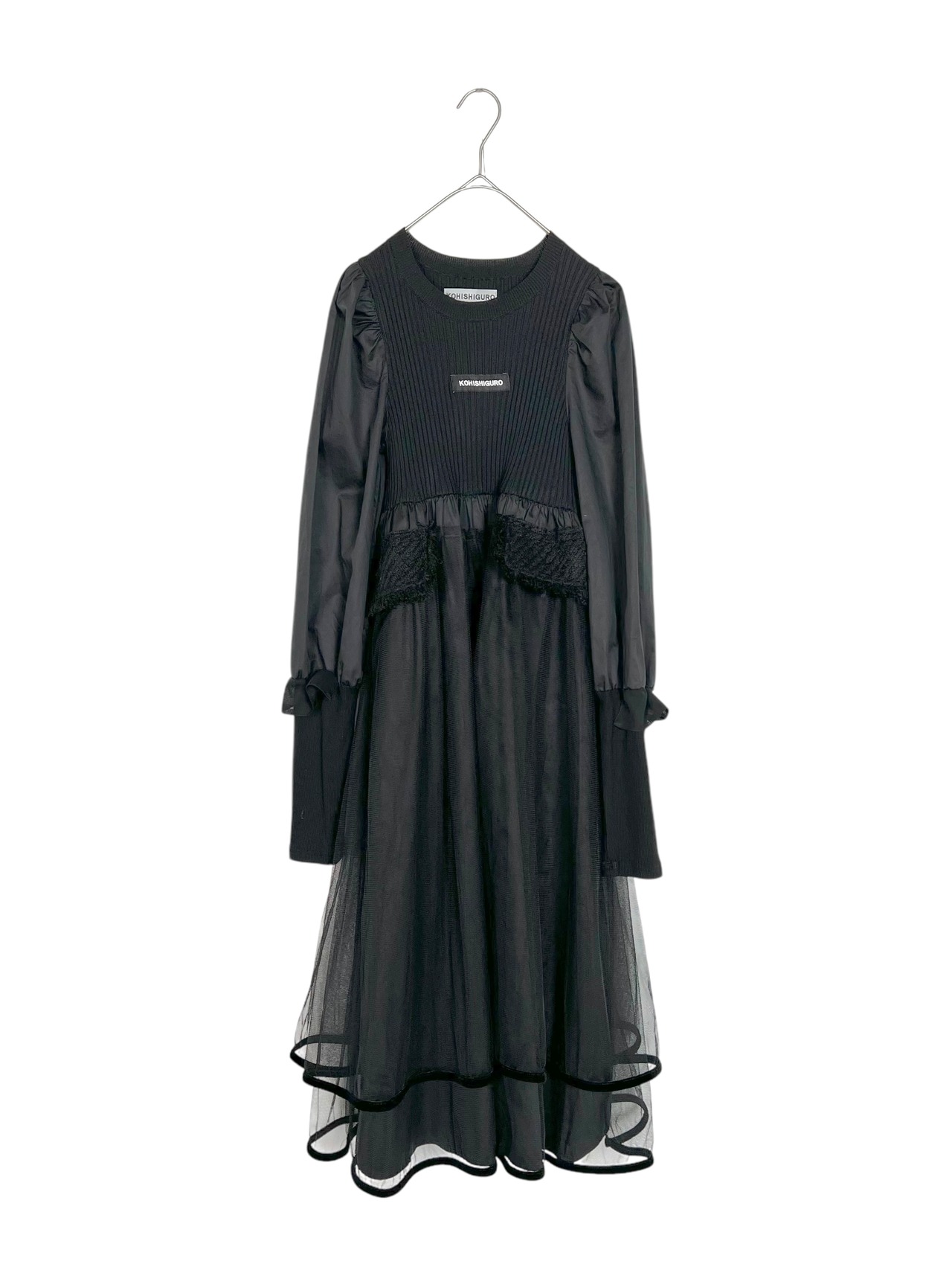 "再構築" Tulle×Embroidery Puff Sleeve Dress - 10