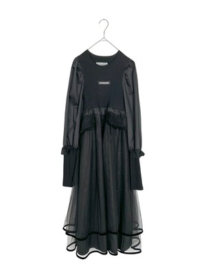 "再構築" Tulle×Embroidery Puff Sleeve Dress
