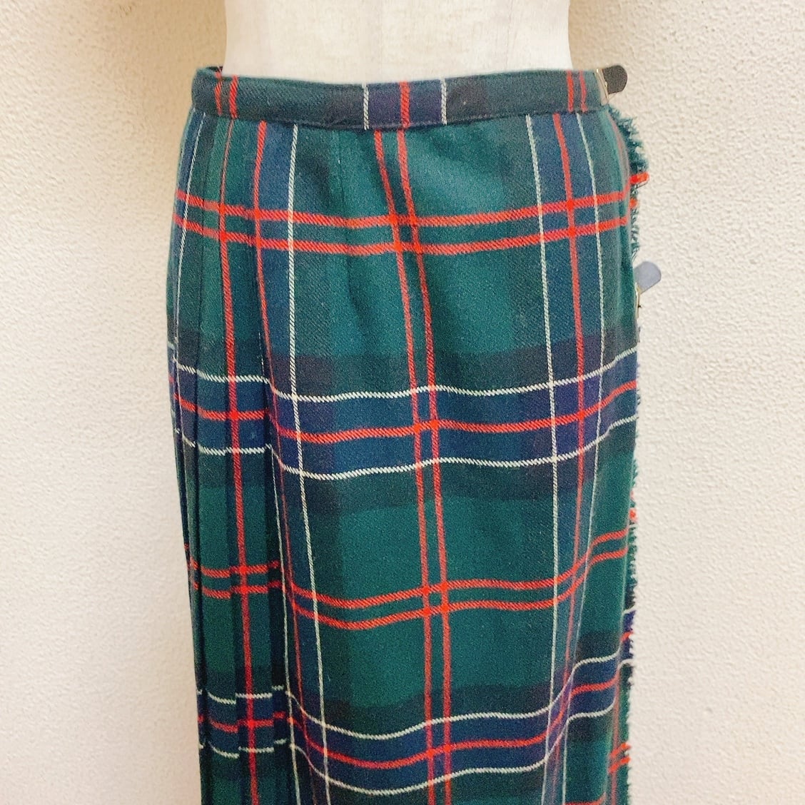 ビンテージ 70s ハンドメイド 青 緑 チェック ロング スカート 美品