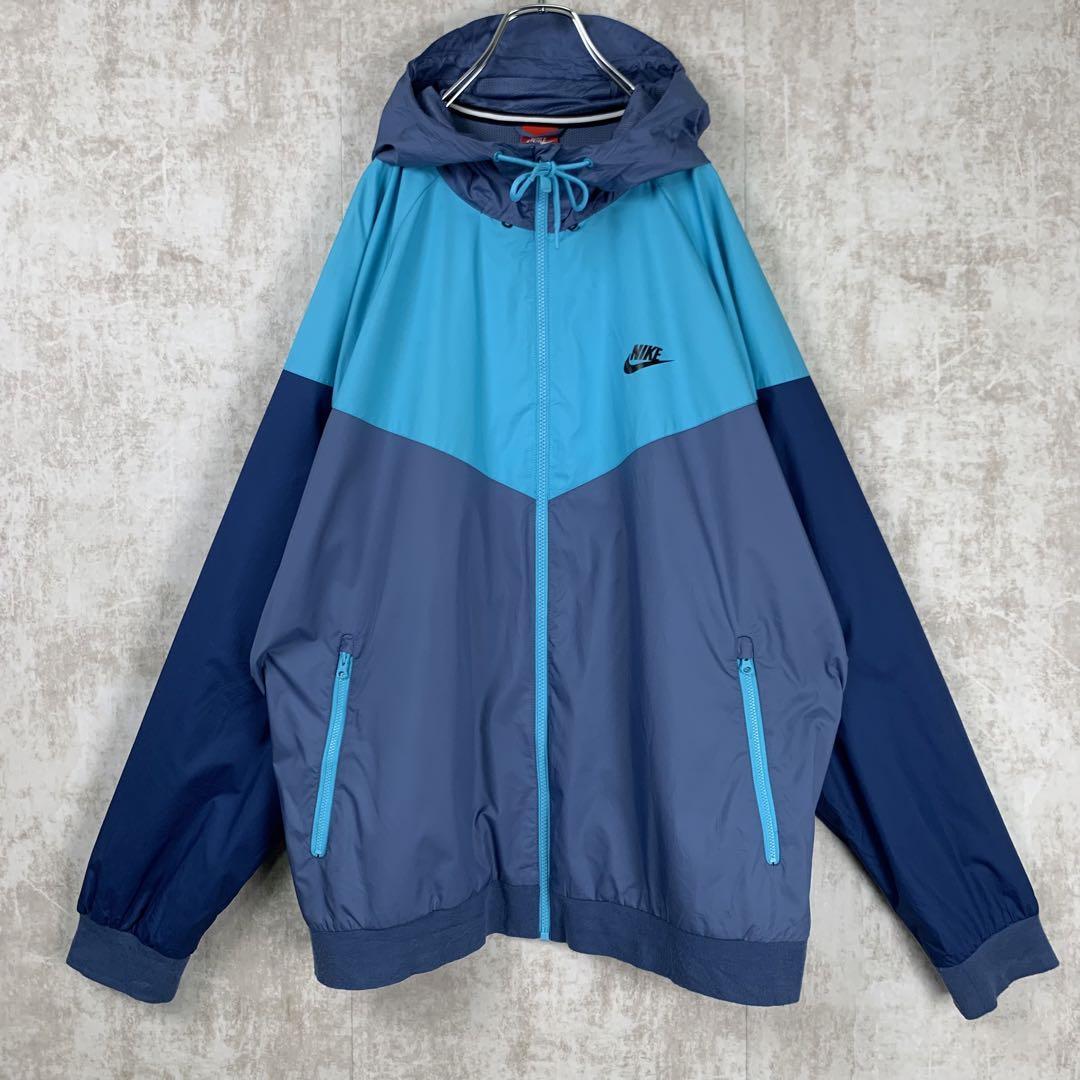 ナイキ NIKE ナイロンジャケット パーカー バイカラー 青水色 2XL ...