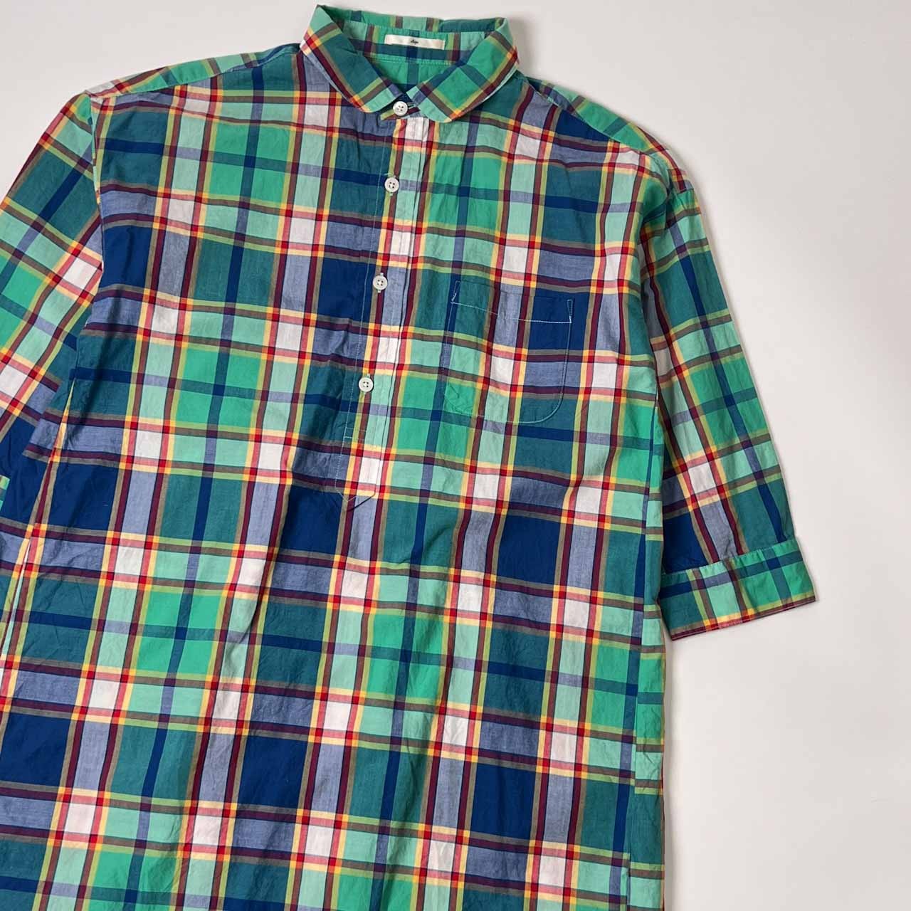 ships シップス チェック ハーフボタン チュニック丈 五分袖 シャツ ワンピース/マルチ レディース