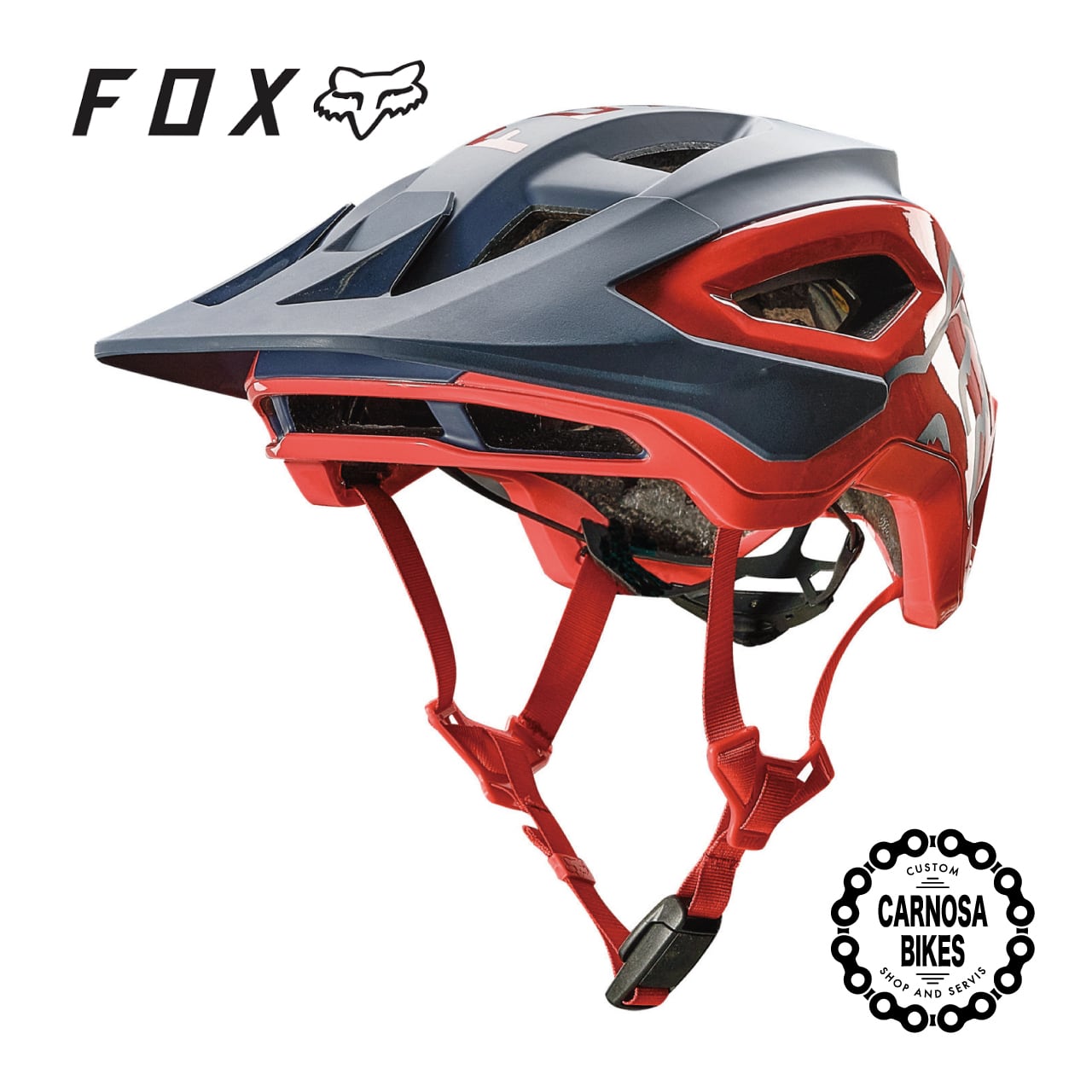 Fox Speed Frame Pro Helmet スピード フレーム プロ ヘルメット Mips Navy Red Carnosa Bikes マウンテンバイク Bmx 自転車ショップ